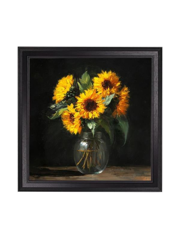 Exceptional Art Golden Sunflowers After Dark - Black Hurstwood square frame