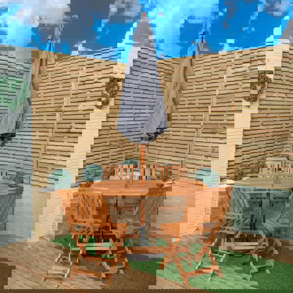 Samuel Alexander Outdoor 4 Person Folding Rectangular Wooden Garden Dining Table Chairs Grey Parasol and Base Set