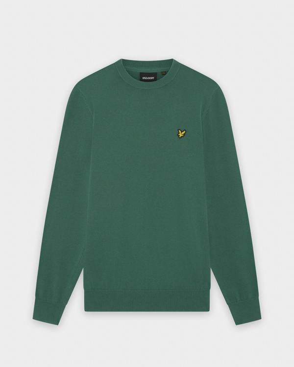 Lyle & Scott Cotton Crew Neck Mens Jumper - W130 Everglade | CHO | Designer Mens Crew Neck Jumpers