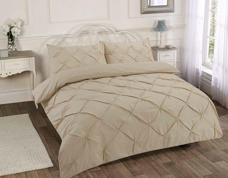 Night Zone Alexandra Pintuck Polycotton Duvet Cover Set – Easy Care Textured Bedding - Latte