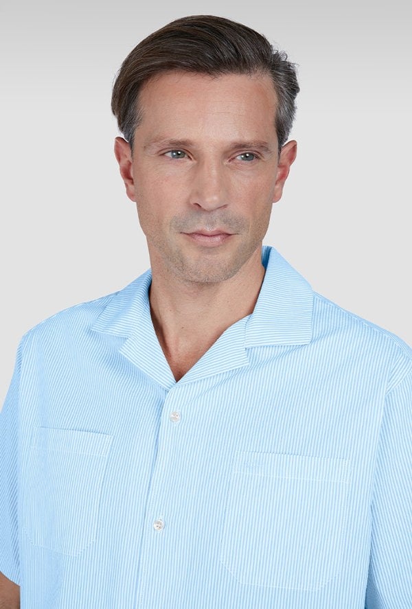 Paul & Shark Men's Riviera Seersucker Cotton Collar Hawaiian Short Sleeve Shirt - Blue