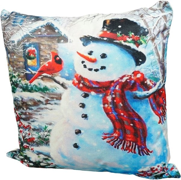 Xmas Haus Christmas Cushion, Snowman & Robin (45x45cm)