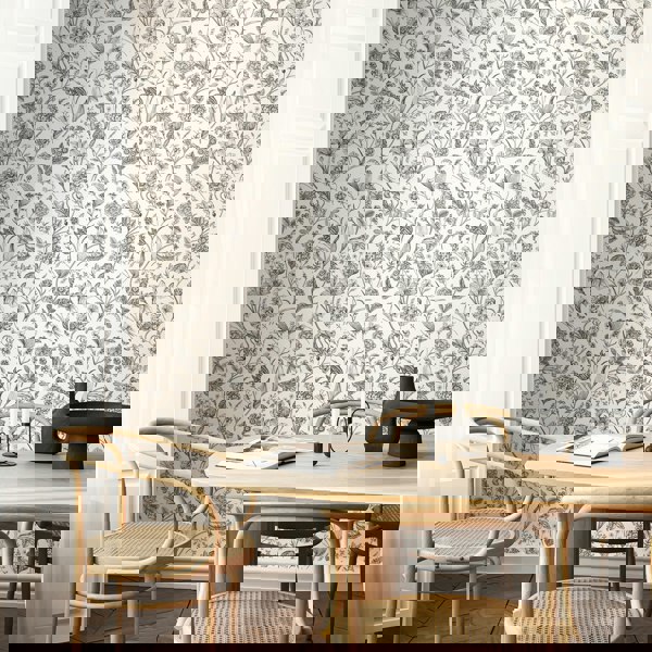 Hoopla Walls Floral Toile - Ebony 10m Wallpaper