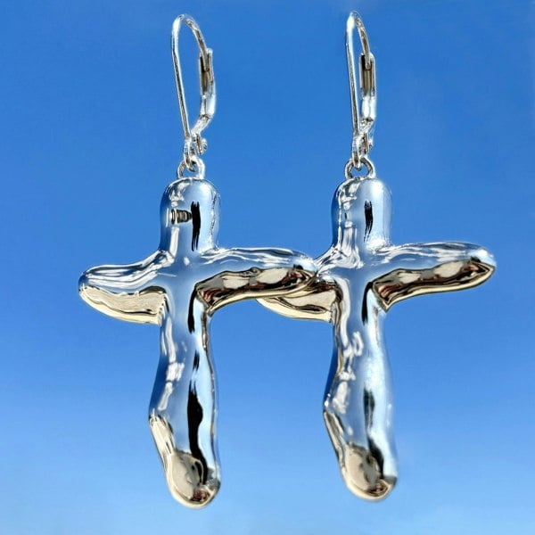 Fluid silver cross earrings by LENAE London, rock n roll, cool, modern, bold design.