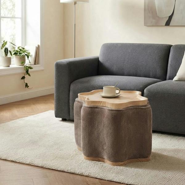 Garden Greatness Curvy Chenille Storage Ottoman with Tray Top