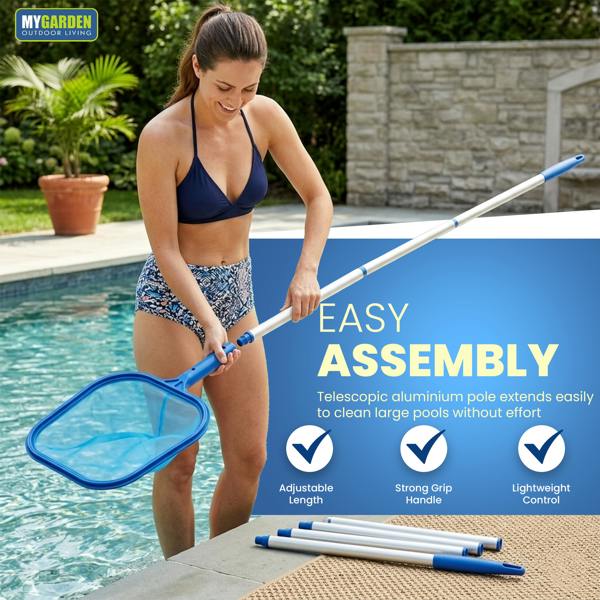 My Garden Outdoor Living Swimming Pool Leaf Skimmer Net with Fine Mesh, 160cm Long Swimming Nets with Durable Aluminium Handle for Leaves & Debris