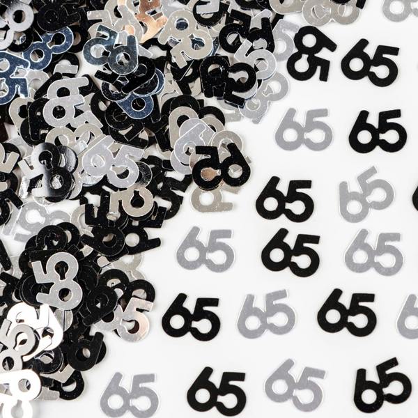 65th Birthday Black and Silver Foil Confetti Party Table Decoration Set, 1 Pack to 4 Pack Options image 1