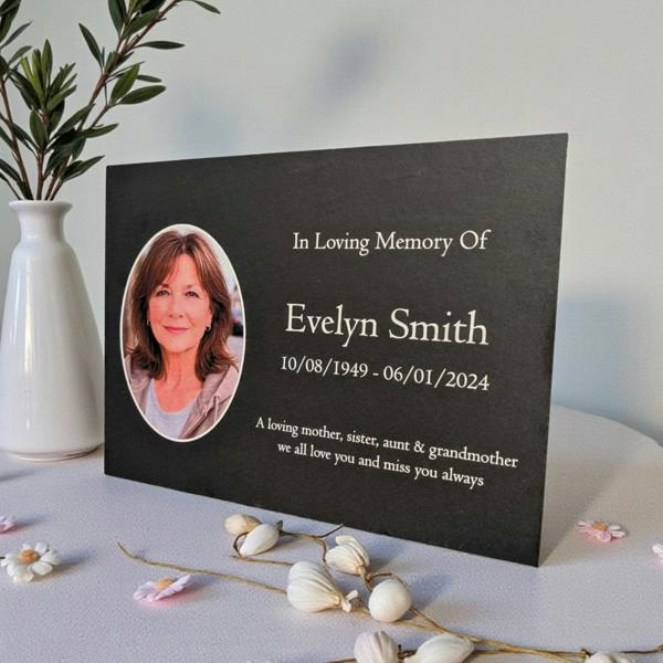 Memorials Direct Photo Slate Memorial Plaque, Add a Portrait & Personalised Text | 35 × 25cm (14×10”)