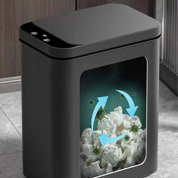 Dyzi 2pcs Black Motion Sensor Trash Cans Slim Automatic Touchless Bins