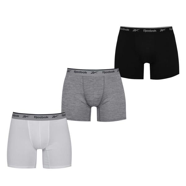 Reebok Mens Logo Boxer Shorts (Pack of 3) - Black/White/Grey - 
