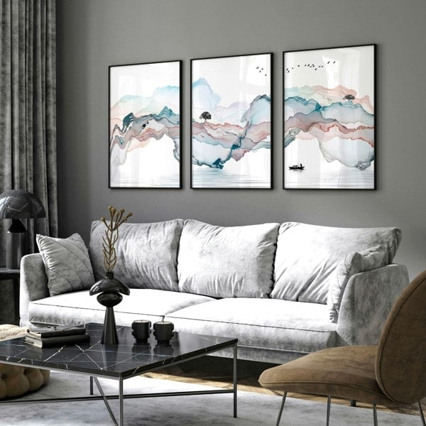 Landscape painting Japan | set of 3 wall art prints for living room