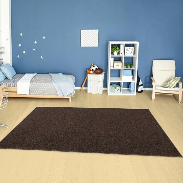 Brown Low Pile Area Rug Plain Design