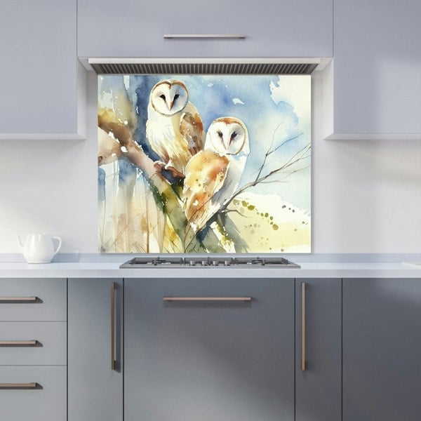 Warren Reed - Designer Barn Owls Watercolour Kitchen Splashback