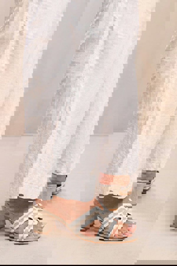 Where's That From Drama Cut Out Strap Block Heel Sandals in White Faux Leather