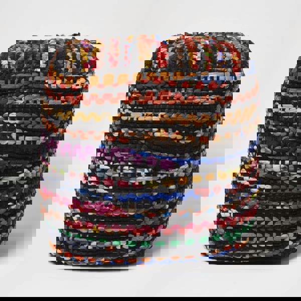 HOMESCAPES Multi Coloured Folk Woven Bean Filled Pouffe