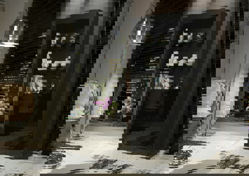 Mex Furniture Tall Display Cabinet 170cm – Black Matt Body & Black Matt Doors