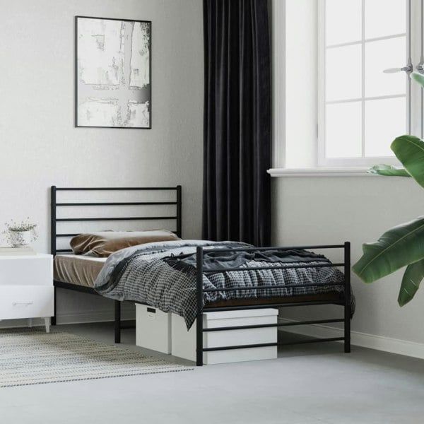 Berkfield Metal Bed Frame with Headboard and Footboard Black 100x190 cm