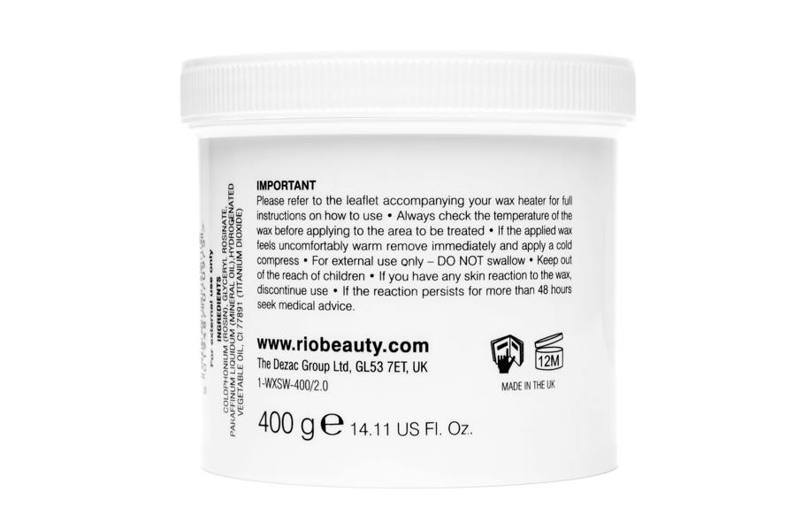 rear view of deluxe cream wax pot with instructions visable