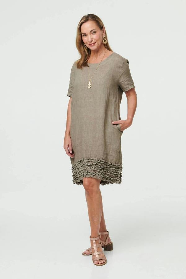 Grey | Frill Hem Short Relaxed Shift Dress