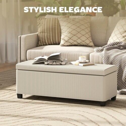 Wyld Haus Toha Beige Corduroy Storage Ottoman Bench With Removable Lid