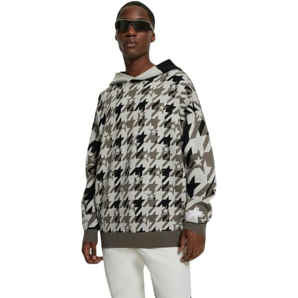 Boss Mens Houndstooth Oversized Hoodie - Beige - 