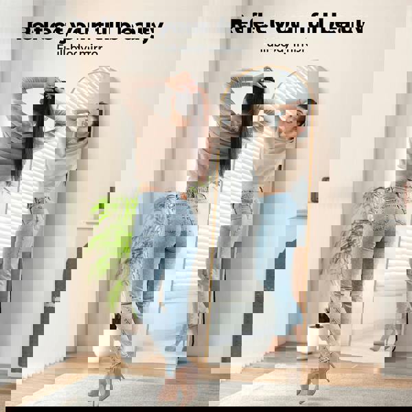 Levede 165cm Full Length Free Standing Floor Mirror Arched Decor Golden Frame