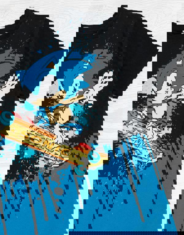 Sonic the Hedgehog Boys Black Skater Sonic Placement Print Short Sleeved T-Shirt