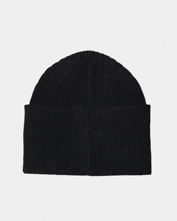 HUGO Xaff 6 Mens Knitted Beanie Hat With Ribbing and Red Logo Label - Black 001 - CHO - Designer Mens Hats