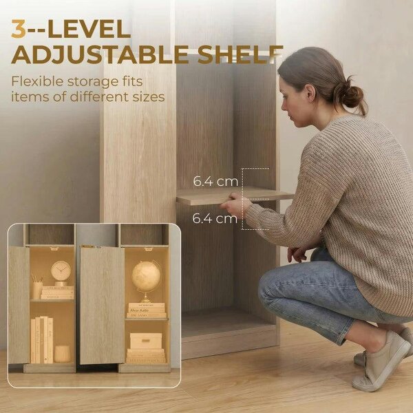 Bookcase Adjustable Shelf Bookshelf Anti-Tip Hardware 6-Tier Storage Cabinet Oak Wood Effect