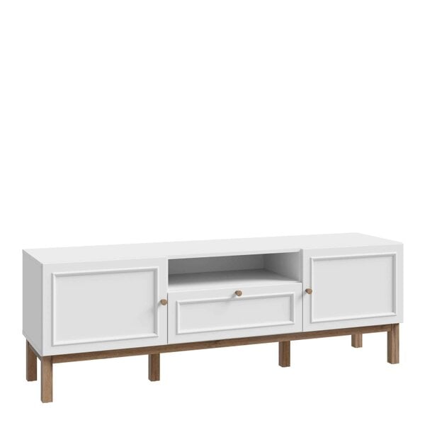 Wyld Haus Turku Light Grey TV Unit with Oak Detail 2 Doors 1 Drawer
