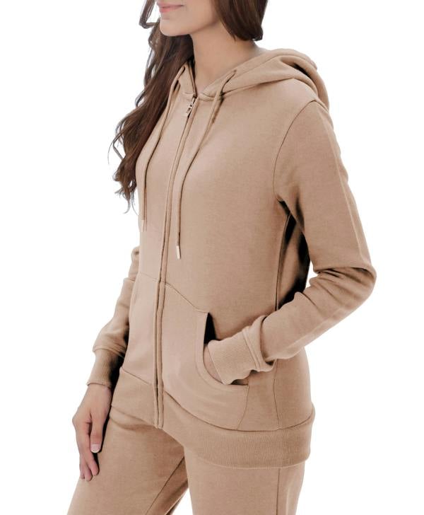 Smart Living Ladies Full Zip Through Hoodie Casual Hooded Top - Toffee