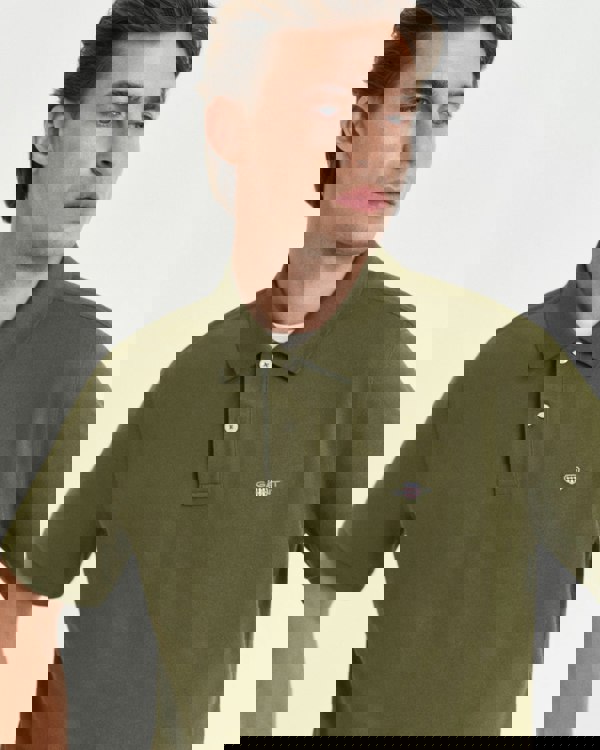 GANT Mens Regular Fit Short Sleeve Shield Logo Pique Polo - 303 Moss Green