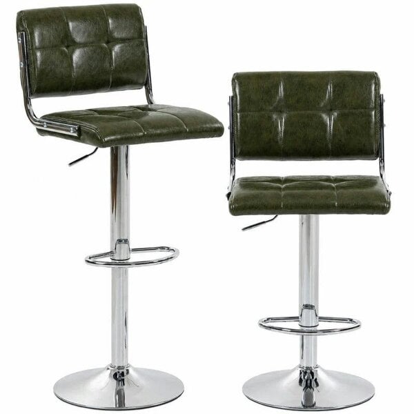 Bar Stools Modern PU Leather Adjustable Breakfast Bar Stools Backrest Set of 2 Green