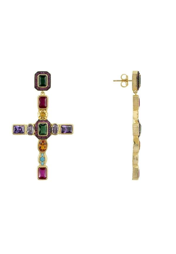 Latelita Maria Extra Large Gemstone Fashion Earrings Gold (Cross)