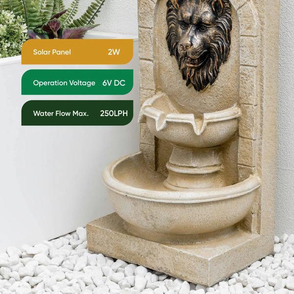 Gardenwize Lion Head Solar Wall Fountain with Battery Backup