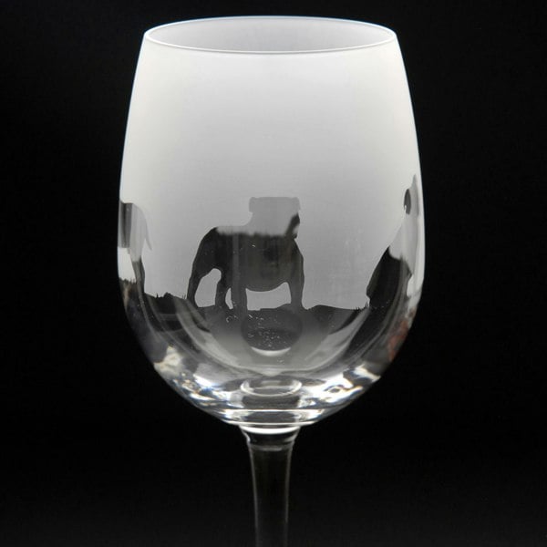 Glyptic Glass Art English Bulldog Dog Crystal Wine Glass - Engraved Gift/Hand Etched