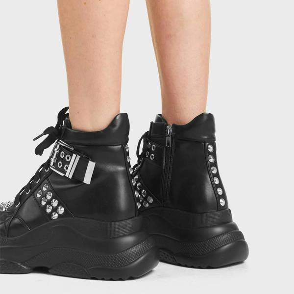 Lamoda Lost It All Black PU Ankle Boots Stylish High Heel Platform Shoes