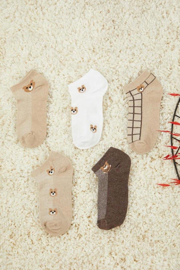 WOVCOR 5-Pack Teddy Bear Knit Ankle Socks