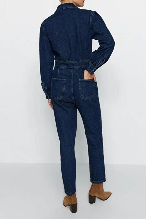 WOVCOR Balloon Sleeve Denim Jumpsuit