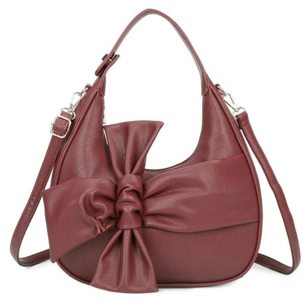 Love EMVY Bow Moon Crescent Faux Leather Top-Handle Shoulder  Bag