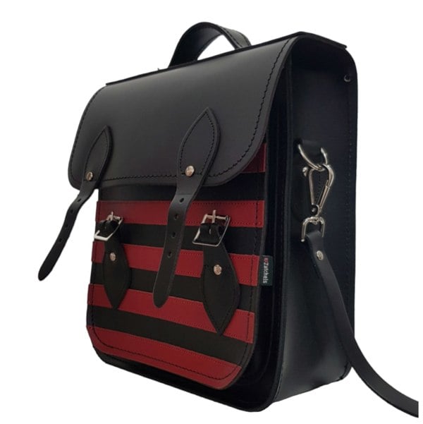 Zatchels Handmade Leather City Backpack - Gothic Striped Red & Black