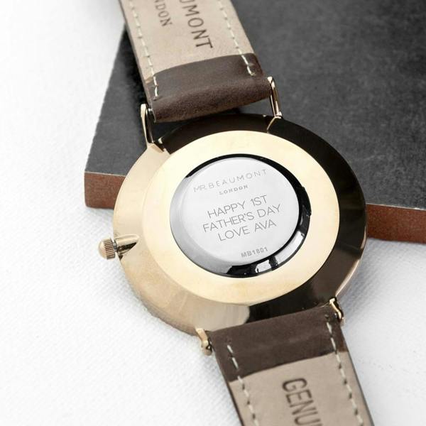 Men's Modern Vintage Personalised Leather Watch - detail view