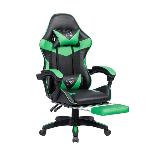 Neo Green & Black PU Leather Gaming Chair with Footrest