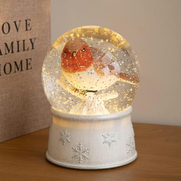 Samuel Alexander 18cm Dual Powered Robin Christmas LED Water Spinner Snow Globe with Warm White Lights