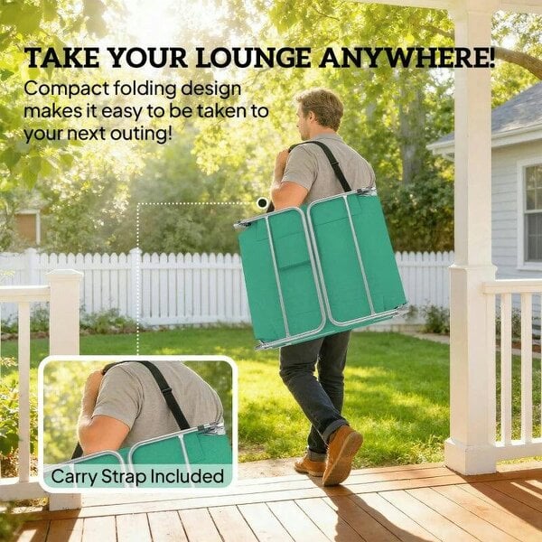 Bobobiy 5-Position Adjustable Sun Loungers Set of 2 with Reading Hole and Side Pocket, Green