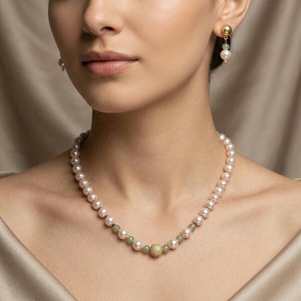 The Colourful Aura Pink Pearl Jade Beaded Necklace & Earring Set