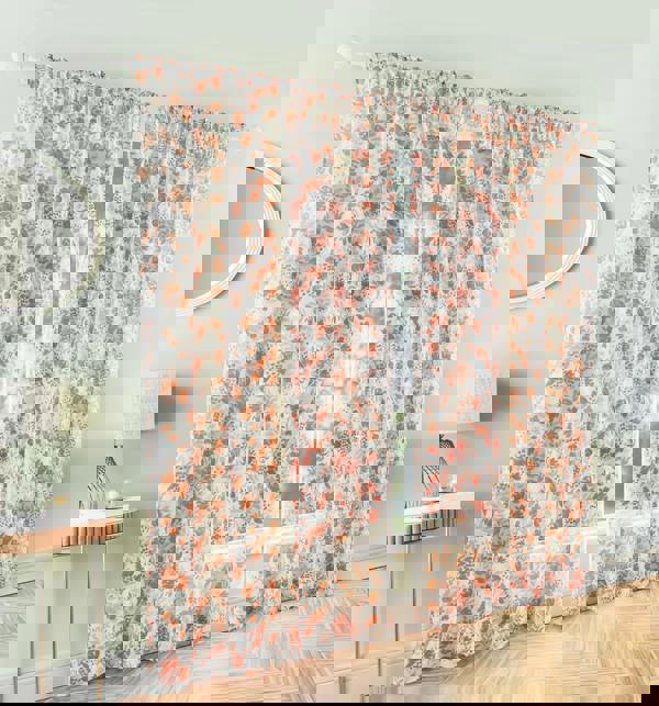 Tyrone Textiles Mia' Floral Print Voile Panels Pair with Rod Pocket Header