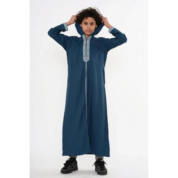Boy's Moroccan Thobe Hooded Gandoura Embroidery Jubba - Aqua - Thobez - 12