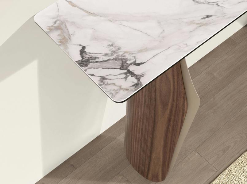 Angel Cerdá Rectangular console table in porcelain marble, metallic sand steel and walnut 3296