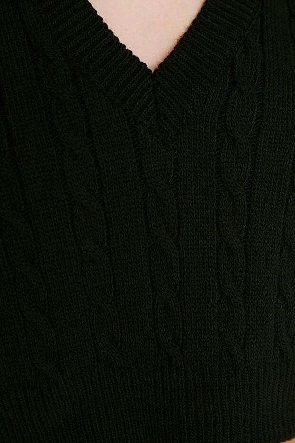 WOVCOR Crop V-Neck Knit Sweater